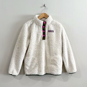 Vineyard Vines Girls Sherpa Pullover Jacket M (10-12) Ivory Cozy Preppy Gorpcore